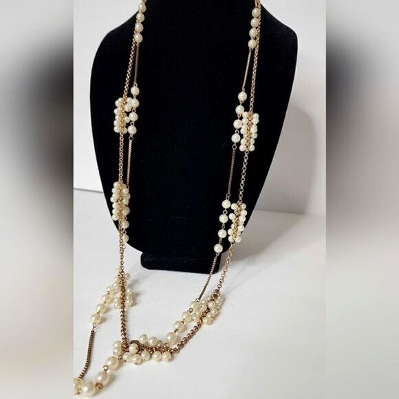 Vintage double gold chain with pearl clusters - Picture 1 of 7
